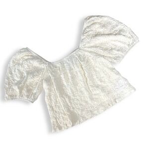 Old Navy Womens White Crinkled Eyelet Puff Sleeve Off Shoulder Top Sz Large  NWT